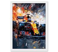 Artery8 Grand Prix Race Car in Action on Track Circuit Artwork Framed Wall Art Print A4