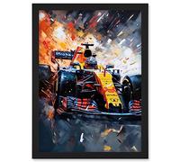 Artery8 Grand Prix Race Car in Action on Track Circuit Artwork Framed Wall Art Print A4