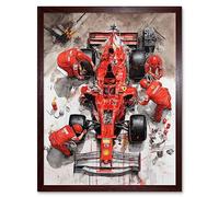 Artery8 Grand Prix Race Car Wheel Change Aerial Shot Art Print Framed Poster Wall Decor 12x16 inch