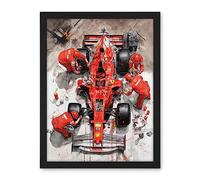 Artery8 Grand Prix Race Car Wheel Change Aerial Shot Artwork Framed Wall Art Print 18X24 Inch