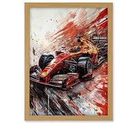 Artery8 Grand Prix Red Race Car Action Shot Paint Splat Artwork Framed A3 Wall Art Print