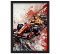 Artery8 Grand Prix Red Race Car Action Shot Paint Splat Artwork Framed Wall Art Print A4 in Black Artery8 Black