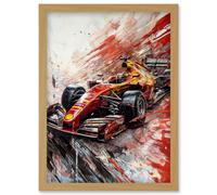 Artery8 Grand Prix Red Race Car Action Shot Paint Splat Artwork Framed Wall Art Print A4 in Light Oak Artery8 Light Oak
