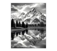 Artery8 Grand Teton Reflected in Snake River Black and White Large Wall Art Poster Print Thick Paper 18X24 Inch