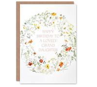 Artery8 Granddaughter Happy Birthday Card Simple Delicate Elegant Floral Circle Flowers And Plants Gardening For Her Greeting Card