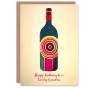 Artery8 Grandma Happy Birthday Card Fun Funky Wine Bottle Party Red White For Her Greeting Card