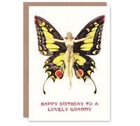 Artery8 Granny Happy Birthday Card 1920's Art Nouveau Butterfly Woman Elegant Fun For Her Greeting Card