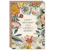Artery8 Granny Happy Birthday Card Flower Bouquet Peony Daisies Sunflowers Botanical For Her Greeting Card