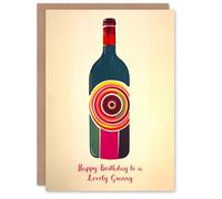 Artery8 Granny Happy Birthday Card Fun Funky Wine Bottle Party Red White For Her Greeting Card