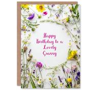 Artery8 Granny Happy Birthday Card Simple Spring Meadow Wildflowers Floral For Her Greeting Card