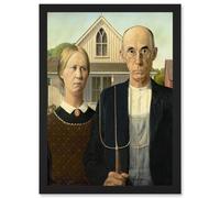 Artery8 Grant Wood American Gothic Iconic A4 Artwork Framed Wall Art Print in Black Artery8 Black