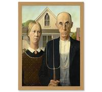 Grant Wood American Gothic Iconic A4 Artwork Framed Wall Art Print Artery8 Light Oak One Size