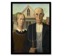 Artery8 Grant Wood American Gothic Midwestern Farmers Framed Art Picture Print | Size: A4 Artery8 Multicolor A4