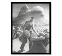 Artery8 Grant Wood Approaching Storm in Wheat Farm Framed Art Picture Print in Grey | Size: A4 Artery8 Grey A4