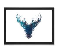 Graphic Ink Splat Deer Stag Scotland A4 Artwork Framed Wall Art Print Artery8 Black One Size