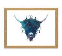 Graphic Ink Splat Highland Cow Coo Scotland A4 Artwork Framed Wall Art Print Artery8 Light Oak One Size