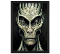 Artery8 Gray Alien Gothic Horror Dark Monochrome Artwork Framed Wall Art Print A4 in Black Artery8 Black