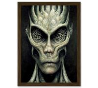 Artery8 Gray Alien Gothic Horror Dark Monochrome Artwork Framed Wall Art Print A4 in Brown Artery8 Brown