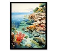Wall Art Print Great Barrier Reef Watercolour Painting Australia Bright Coral Garden Seascape Art Framed Artery8 Black A4