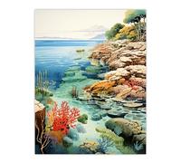 Great Barrier Reef Watercolour Painting Australia Bright Coral Garden Seascape Extra Large XL Unframed Wall Art Poster Print Artery8 Multi W24 inch x H32 inch