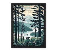 Artery8 Great Bear Rainforest Coastal Mountain Landscape Artwork Framed Wall Art Print 18X24 Inch