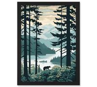 Artery8 Great Bear Rainforest Coastal Mountain Landscape Artwork Framed Wall Art Print A4 in Black Artery8 Black