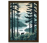 Artery8 Great Bear Rainforest Coastal Mountain Landscape Artwork Framed Wall Art Print A4 in Brown Artery8 Brown