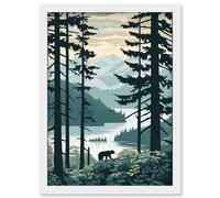 Artery8 Great Bear Rainforest Coastal Mountain Landscape Artwork Framed Wall Art Print A4 in White Artery8 White
