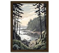 Artery8 Great Bear Rainforest Hikers Coastal Landscape Artwork Framed Wall Art Print A4 in Brown Artery8 Brown