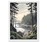 Artery8 Great Bear Rainforest Hikers Coastal Landscape Artwork Framed Wall Art Print A4 in White Artery8 White