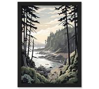 Artery8 Great Bear Rainforest Hikers Coastal Landscape Wall Art Print - A4 Size