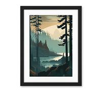 Artery8 Great Bear Rainforest Misty Sunrise Landscape Artwork Framed Wall Art Print 18X24 Inch