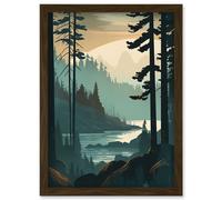 Artery8 Great Bear Rainforest Misty Sunrise Landscape Artwork Framed Wall Art Print A4 in Brown Artery8 Brown
