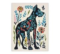 Great Dane Dog Lover Floral Folk Art Pattern Wall Art Print Artery8 Blue W24 inch x H32 inch