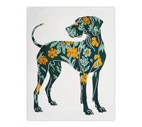 Artery8 Great Dane Dog Lover Green Orange Floral Pattern Living Room Large Wall Art Poster Print Thick Paper 18X24 Inch