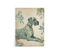Artery8 Great Dane Dog With Flower Pattern Canvas Wall Art Print in Blue | Size: W24" x H32" Artery8 Blue W24" x H32"