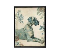 Artery8 Great Dane Dog With Flower Pattern Framed Canvas Wall Art Print in Blue | Size: W12" x H16" Artery8 Blue W12" x H16"