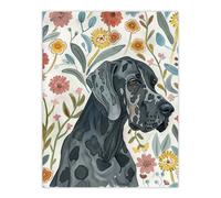 Great Dane Pet With Flowers Dog Lover Watercolour Wall Art Print Artery8 Multi W24 inch x H32 inch