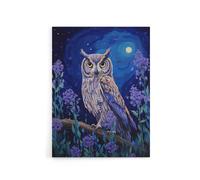 Artery8 Great Horned Owl In Lavender Field Canvas Wall Art Print in Blue | Size: W18" x H24" Artery8 Blue W18" x H24"