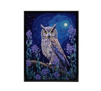 Artery8 Great Horned Owl In Lavender Field Framed Canvas Wall Art Print in Blue | Size: W18" x H24" Artery8 Blue W18" x H24"