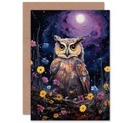 Artery8 Great Horned Owl Lavender Full Moon for Wife Her Mum Sister Daughter Mom Gran Nan Birthday Thank You Congratulations Blank Art Greeting Card