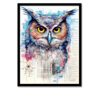 Artery8 Great Horned Owl Robot Hybrid Secret Military Schematic Blueprint Futuristic Complex Arcane Manuscript Gift For Him Man Cave Artwork Framed Wall Art Print 18X24 Inch