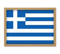 Artery8 Greece National Flag Vexillology World Flags Country Region Poster Artwork Framed Wall Art Print A4 in Light Oak Artery8 Light Oak