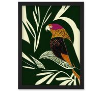 Wee Blue Coo Green Orange Pink Cream Modern Vintage Tropical Plant Leaves with Bird Artwork Framed Wall Art Print A4