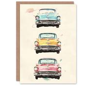 Artery8 Greeting Card 3 Three Classic Vintage Cars Watercolour Modern For Him Man Birthday Card