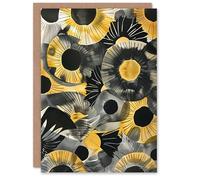 Artery8 Greeting Card Abstract Black and Yellow Sunflowers Watercolour For Her Woman Birthday Card