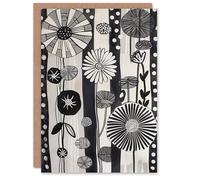 Artery8 Greeting Card Abstract Black White Wildflowers Stripes Artwork Blank For Him Or Her Art Birthday Card