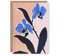 Artery8 Greeting Card Abstract Blue Orchid Flower Floral Oil Painting For Her Woman Birthday Card