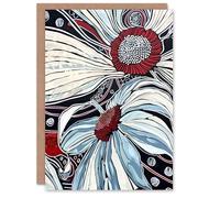 Artery8 Greeting Card Abstract Blue Red Flowers Artwork Floral Bloom For Her Woman Birthday Card
