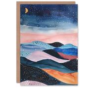 Artery8 Greeting Card Abstract Boho Landscape Starry Night Sky Folk Art Blank For Him Or Her Art Birthday Card